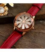 Maroon Wheel Design Revolving Dail Watch
