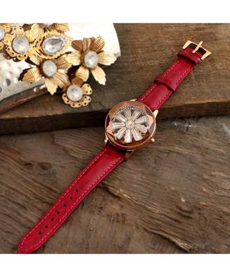 Maroon Wheel Design Revolving Dail Watch 2