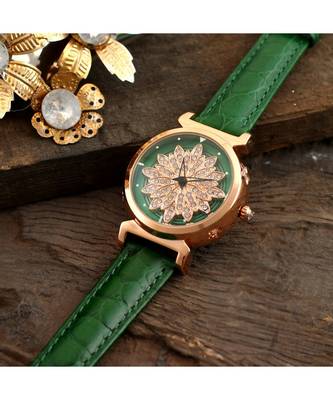 Green Flower Design Classy Revolving Dail Watch 1
