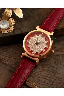 Magenta Flower Design Classy Revolving Dail Watch