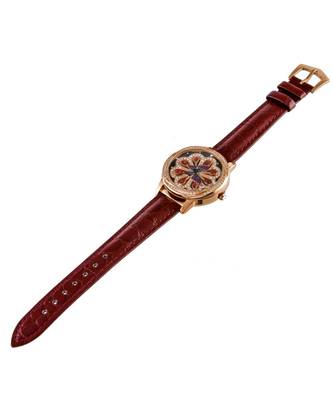 Maroon Flower Design Classy Revolving Dail Watch 3