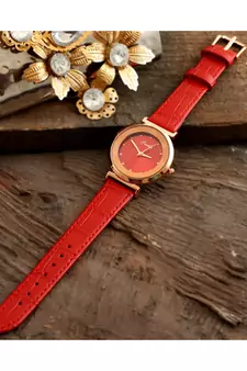 Orange Stylish Diamond Shape Glass Design Watch