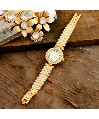 Golden  Smart Look Designer Full Of Diamond Party Watch 1