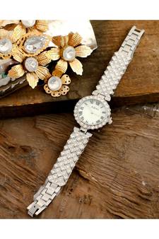 Silver Smart Look Designer Full Of Diamond Party Watch