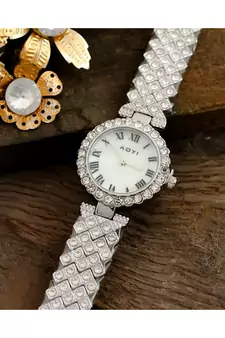 Silver Smart Look Designer Full Of Diamond Party Watch