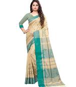 Beige embroidered cotton saree with blouse