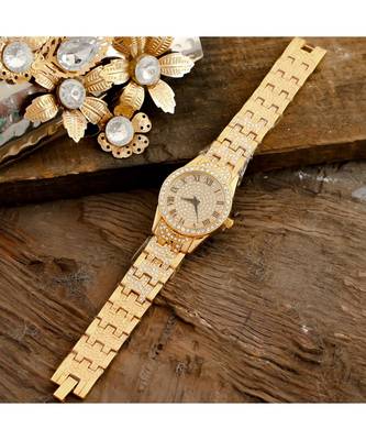 Golden Smart Look Designer Full Of Diamond Watch 1