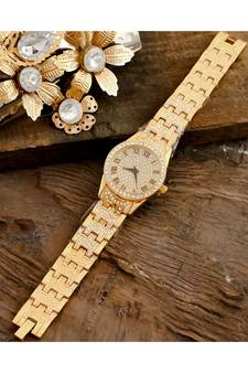 Golden Smart Look Designer Full Of Diamond Watch