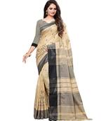 Beige embroidered cotton saree with blouse
