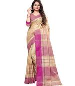 Beige embroidered cotton saree with blouse