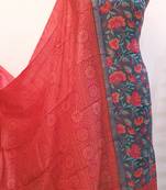 blue printed Chanderi Silk Print Unstitched salwar with dupatta