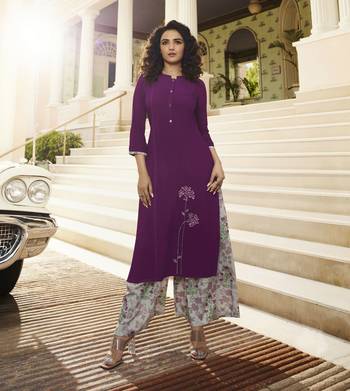 Purple Embroidered Rayon Ethnic Kurtis 1