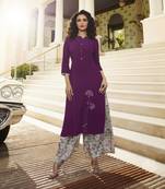 Purple Embroidered Rayon Ethnic Kurtis