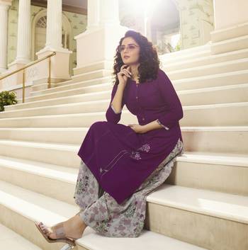 Purple Embroidered Rayon Ethnic Kurtis 2