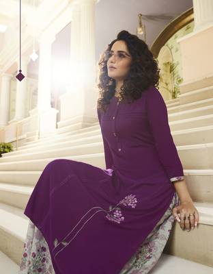 Purple Embroidered Rayon Ethnic Kurtis 3