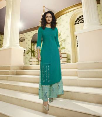 Sea Green Embroidered Rayon Ethnic Kurtis 1