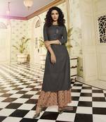 Grey Embroidered Rayon Ethnic Kurtis