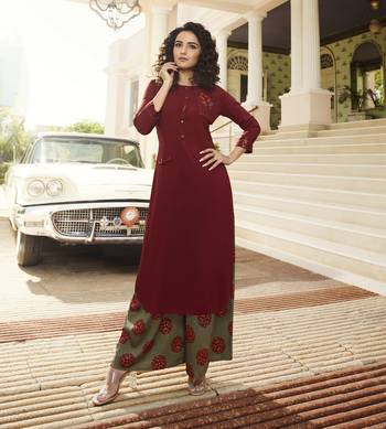Maroon Embroidered Rayon Ethnic Kurtis 1
