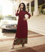 Maroon Embroidered Rayon Ethnic Kurtis