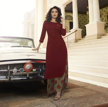 Maroon Embroidered Rayon Ethnic Kurtis 2