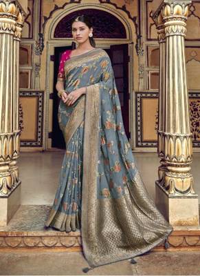 Grey woven silk saree with blouse 1