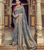 Grey woven silk saree with blouse