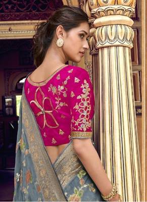 Grey woven silk saree with blouse 2