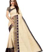 Cream plain chanderi saree with blouse