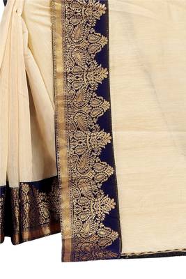 Cream plain chanderi saree with blouse 4