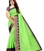 Parrot green plain chanderi saree with blouse