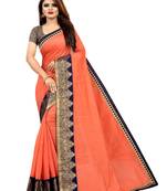 Peach plain chanderi saree with blouse
