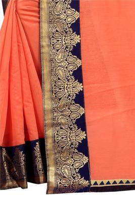 Peach plain chanderi saree with blouse 4