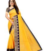 Yellow plain chanderi saree with blouse