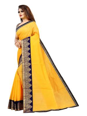 Yellow plain chanderi saree with blouse 2