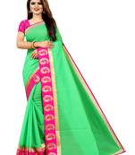 Parrot green plain chanderi saree with blouse