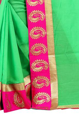 Parrot green plain chanderi saree with blouse 4
