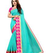 Sea green plain chanderi saree with blouse
