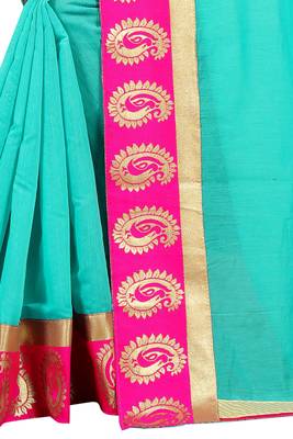 Sea green plain chanderi saree with blouse 4