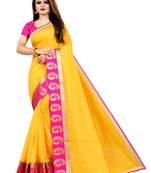 Yellow plain chanderi saree with blouse