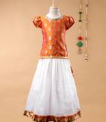 Gold printed brocade kids-pavadai-set