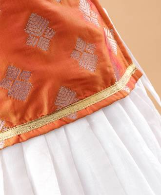Gold printed brocade kids-pavadai-set 2