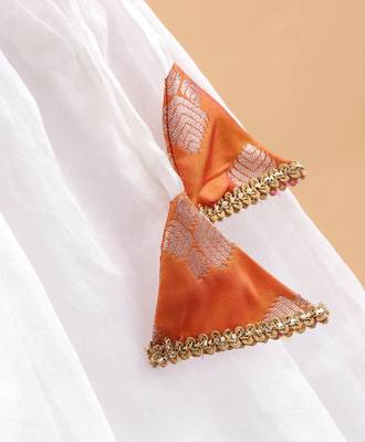 Gold printed brocade kids-pavadai-set 4