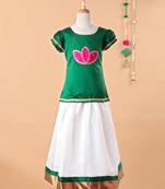 Green printed art silk kids-pavadai-set