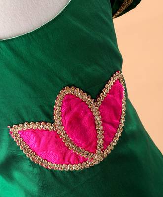 Green printed art silk kids-pavadai-set 3