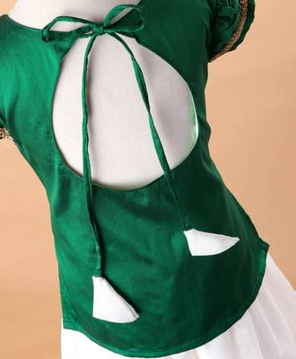 Green printed art silk kids-pavadai-set 5