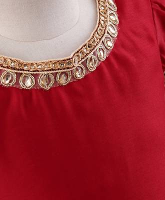 Maroon plain cotton silk kids-pavadai-set 3