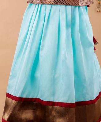Maroon plain cotton silk kids-pavadai-set 4
