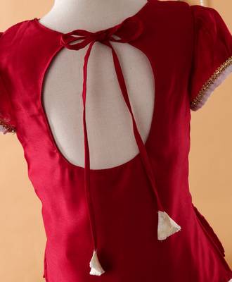 Maroon printed cotton silk kids-pavadai-set 5