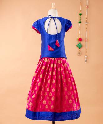 Blue printed art silk kids-pavadai-set 2