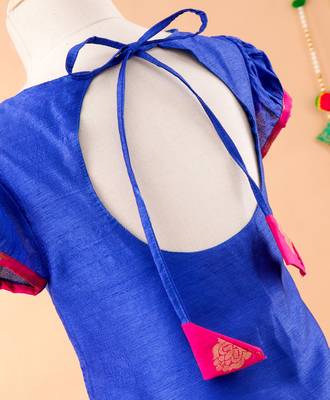 Blue printed art silk kids-pavadai-set 4